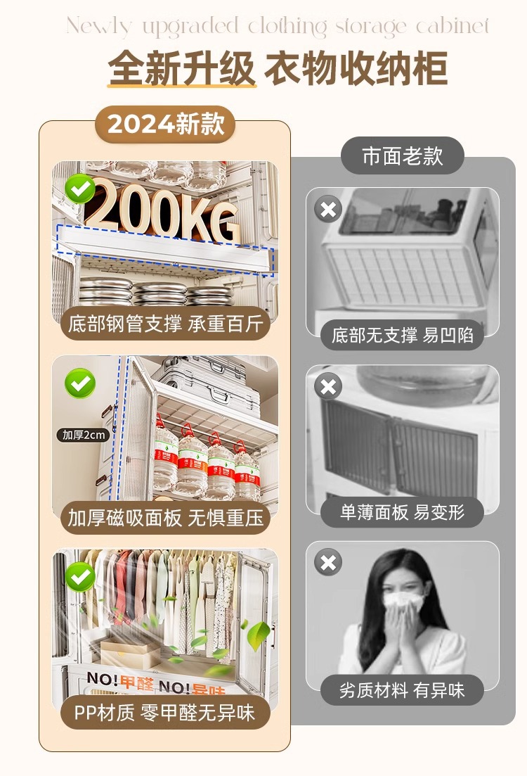 收纳柜折叠儿童衣柜卧室家用多层加大宝宝婴儿衣服带柜门储物柜子详情3