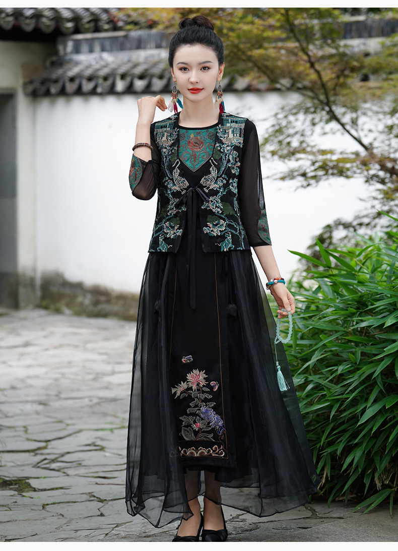 Ethnic style, new Chinese-style national trend, Tencel elastic waist, large swing skirt, long skirt, embroidered flower horse face skirt, A-line skirt pic 20