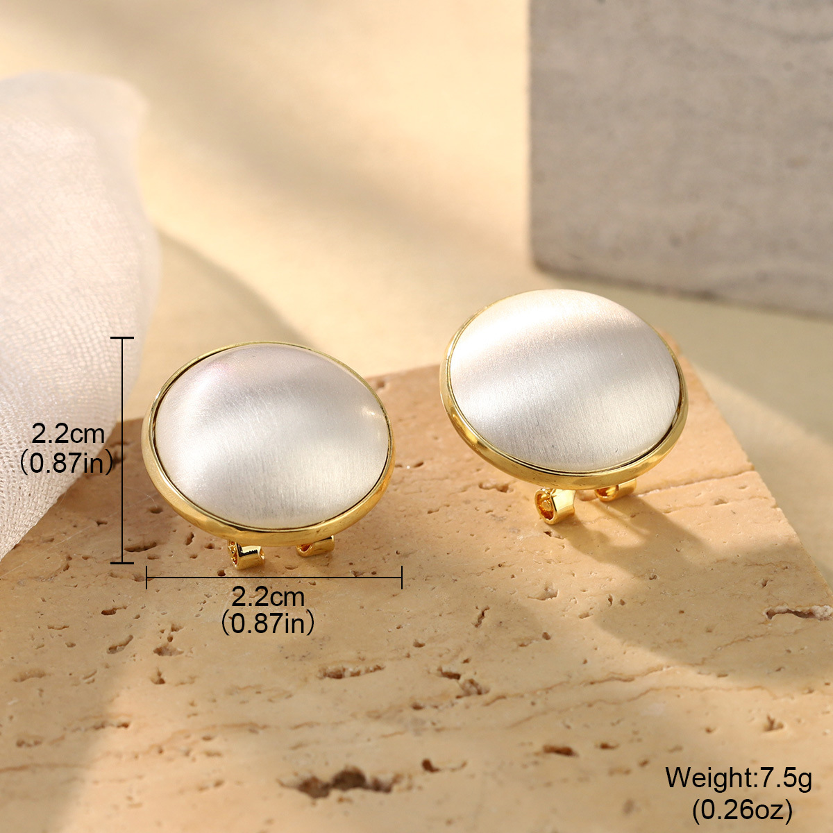 French geometric metal minimalist earrings with an irregular texture, white lava ring and enamel adjustable joints pic 32