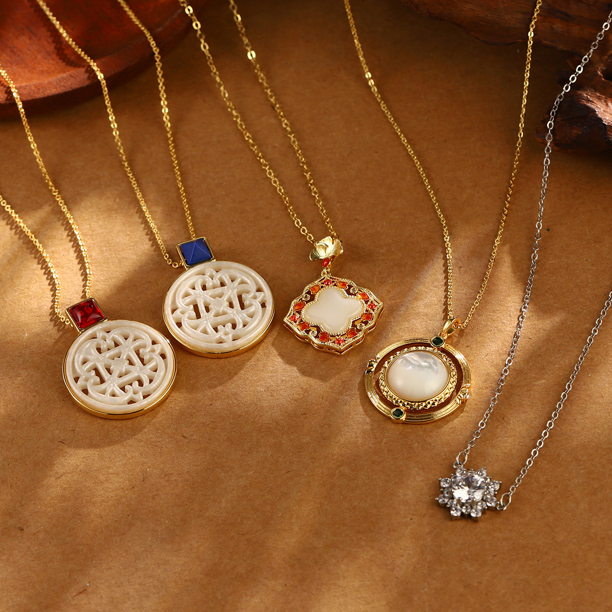 Retro imitation Hetian jade necklace, high-end pendant, niche collarbone chain, French zircon, new Chinese-style fashionable and versatile clothing accessories pic 19