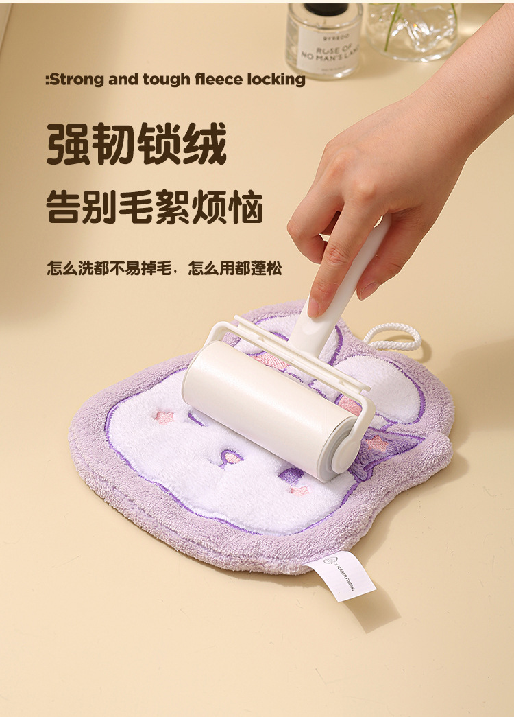 可挂式珊瑚绒萌兔造型擦手巾加厚卡通刺绣擦手布厨房吸水速干毛巾详情7