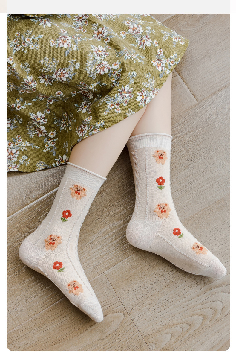 春秋季新款儿童袜子棉质男女童袜子中筒柔软亲肤卡通小熊童袜批发详情3