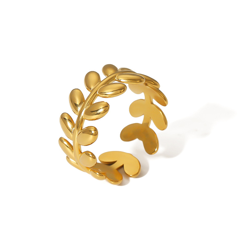Cross-border simple ins style leaf geometric hollowed-out flower 18k gold-plated serpentine high-end multi-layer titanium steel ring for women pic 23