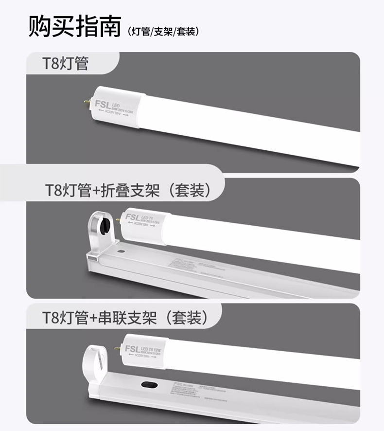 FSL佛山照明led灯管t8一体化超亮节能日光灯家用全套支架灯管1米2详情13