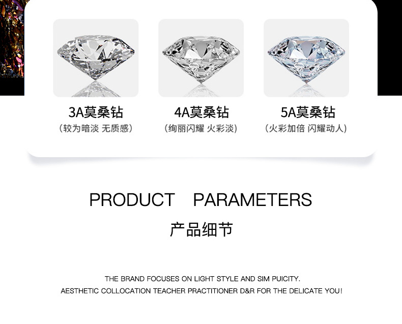 卓恒甄选蓝宝石棱形莫桑石项链莫桑钻吊坠锁骨链S925纯银高级感项链批发详情10