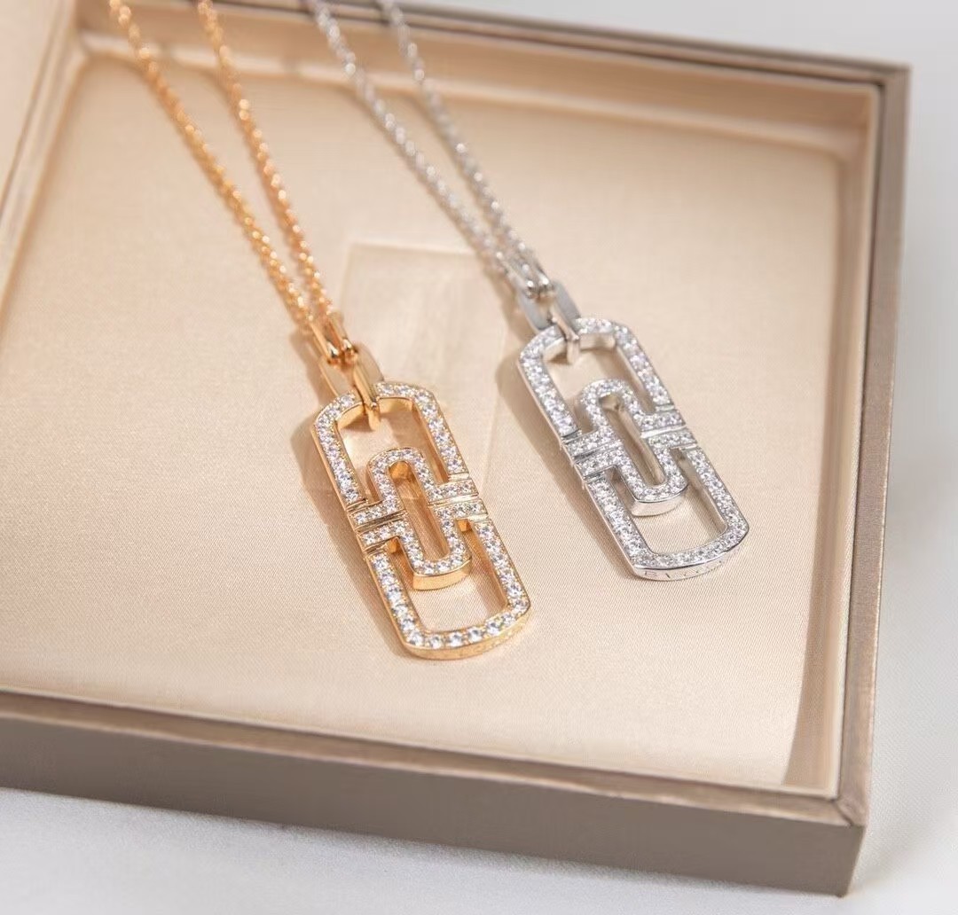 高版BV金欧美镶钻白贝母满天星回形针项链毛衣链V金镀18K玫瑰金详情5