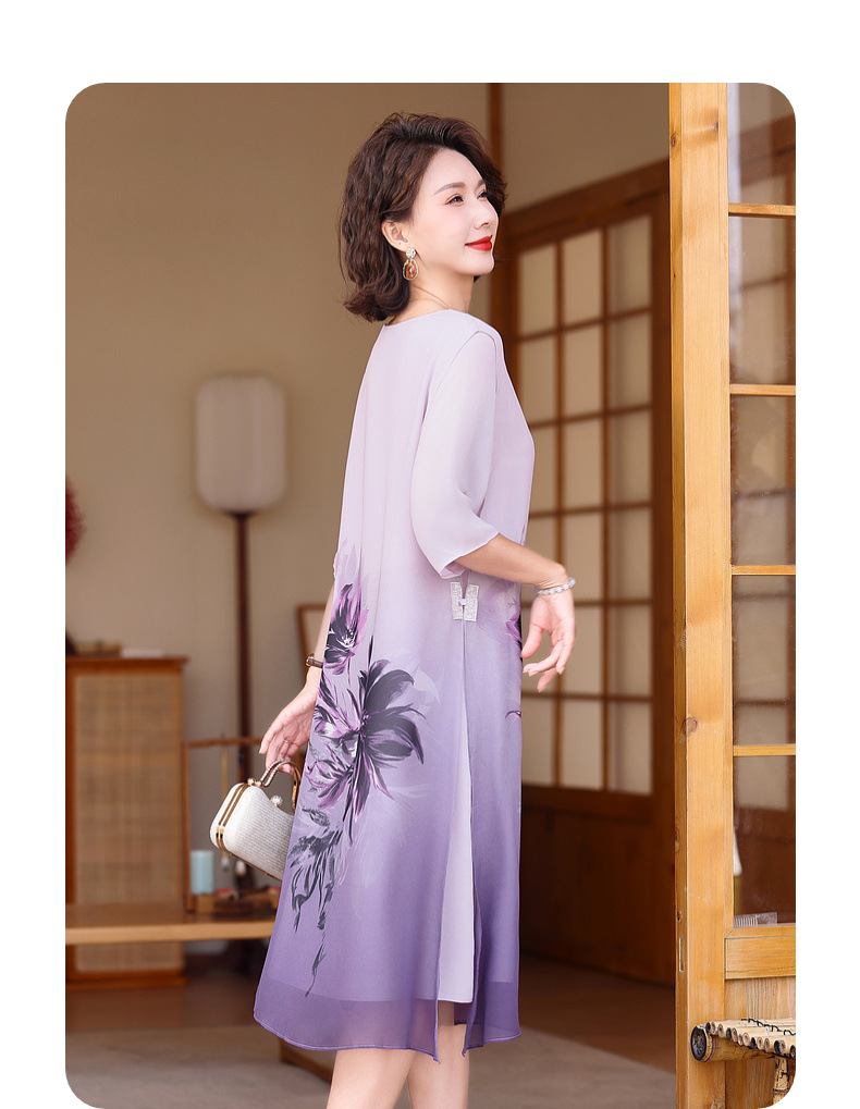 妈妈夏装洋气高贵雪纺连衣裙2024新款中年气质长裙中老年女装裙子详情12