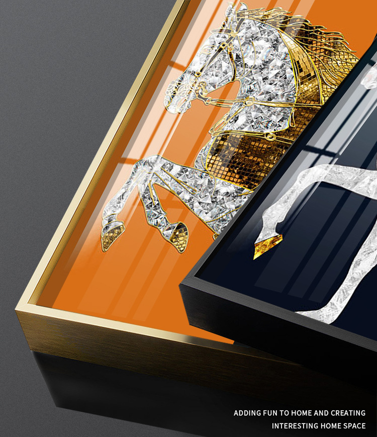 马到成功入户玄关装饰画大幅过道走廊壁画客厅竖版镶钻晶瓷挂画详情10