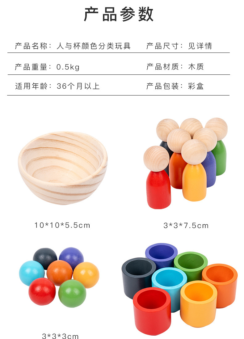 蒙氏七色人球杯宝宝颜色认知夹珠夹球游戏配对玩具跨境儿童益智玩具多功能形状分类详情17