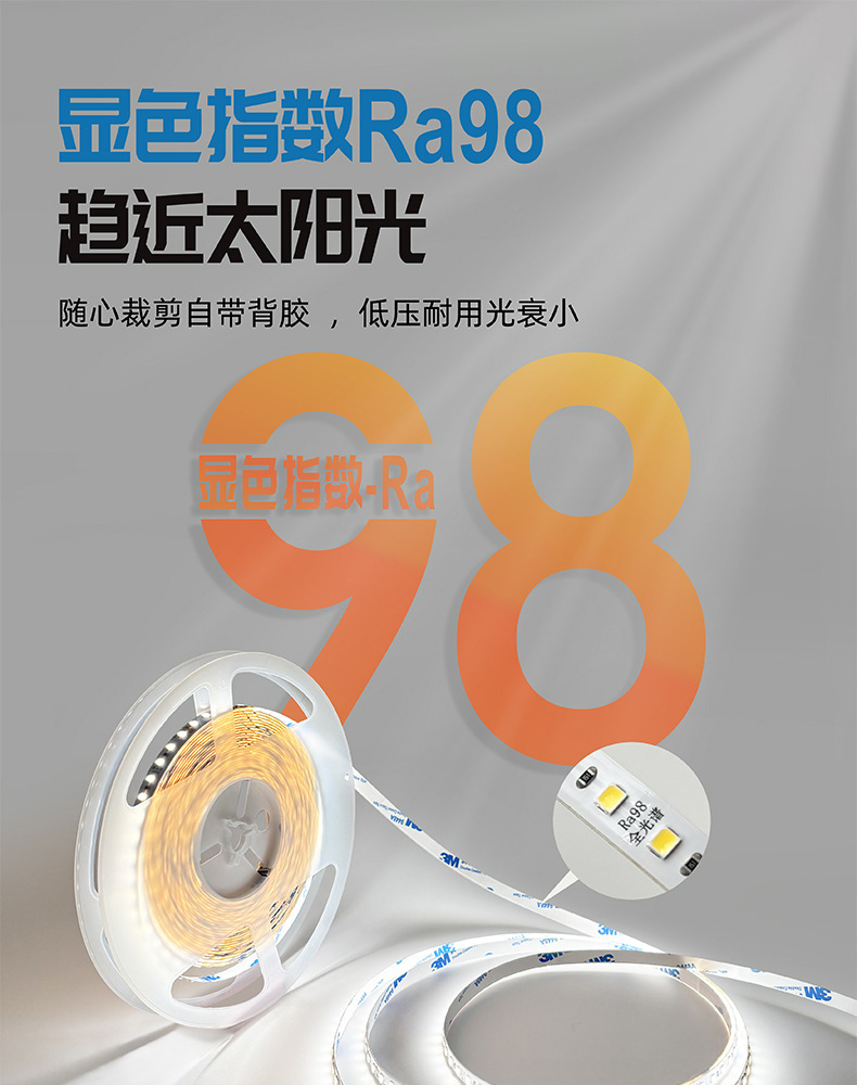 全光谱护眼灯带24V低压无频闪客厅吊顶线型灯高显98自粘led灯条详情3