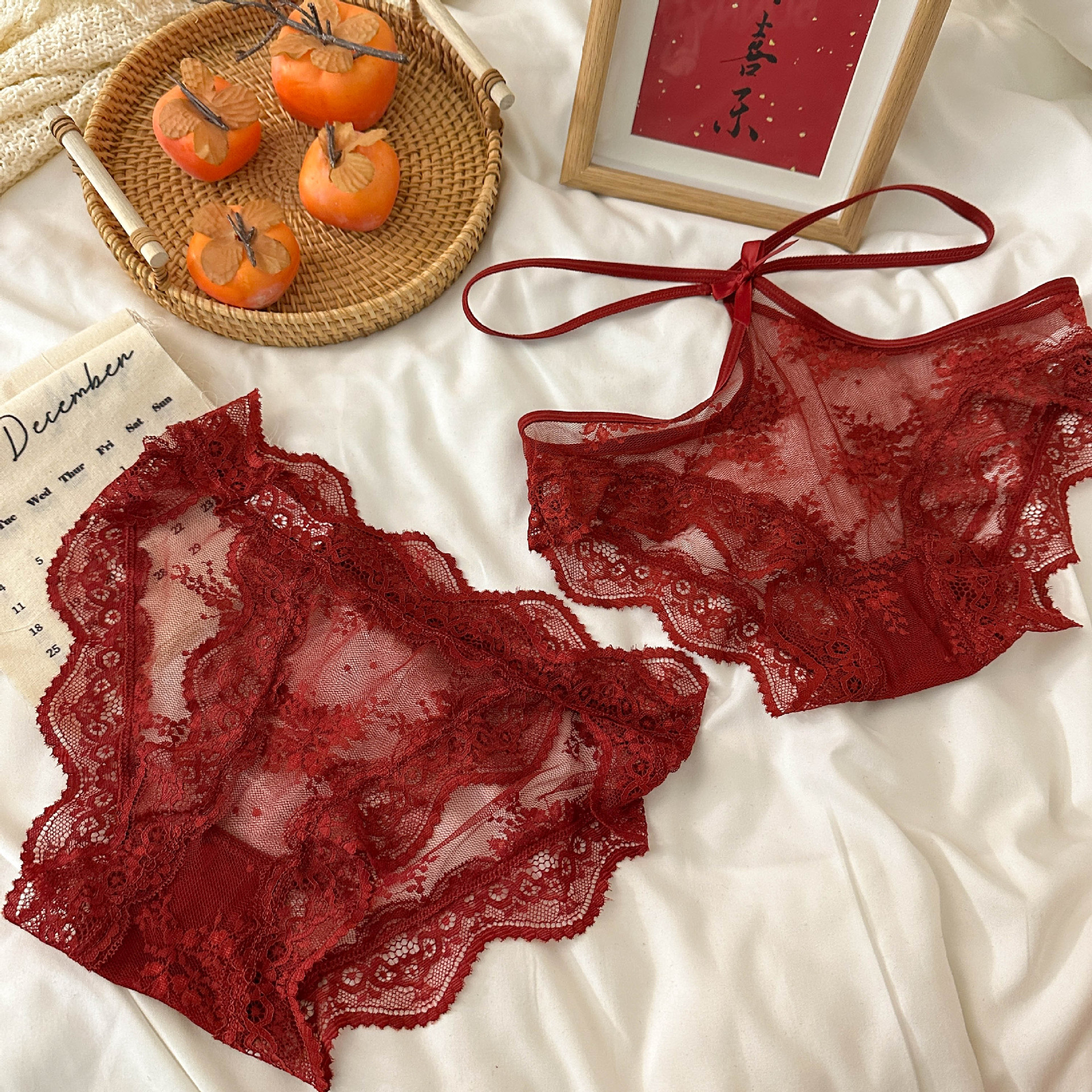 Zodiac year combination ~ Red underwear, lace, sexy ladies, pure cotton, breathable and comfortable triangle pants, New Year underwear pic 6
