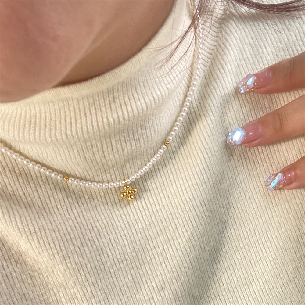 by johanne法国复古小众设计项链时尚气质高级感珍珠十字架锁骨链详情4