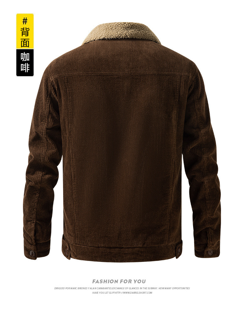 A multi-bag winter loose, retro pure cotton corduroy jacket with fleece for young men crossing borders from Europe and America, a warm cotton-padded jacket for export pic 4