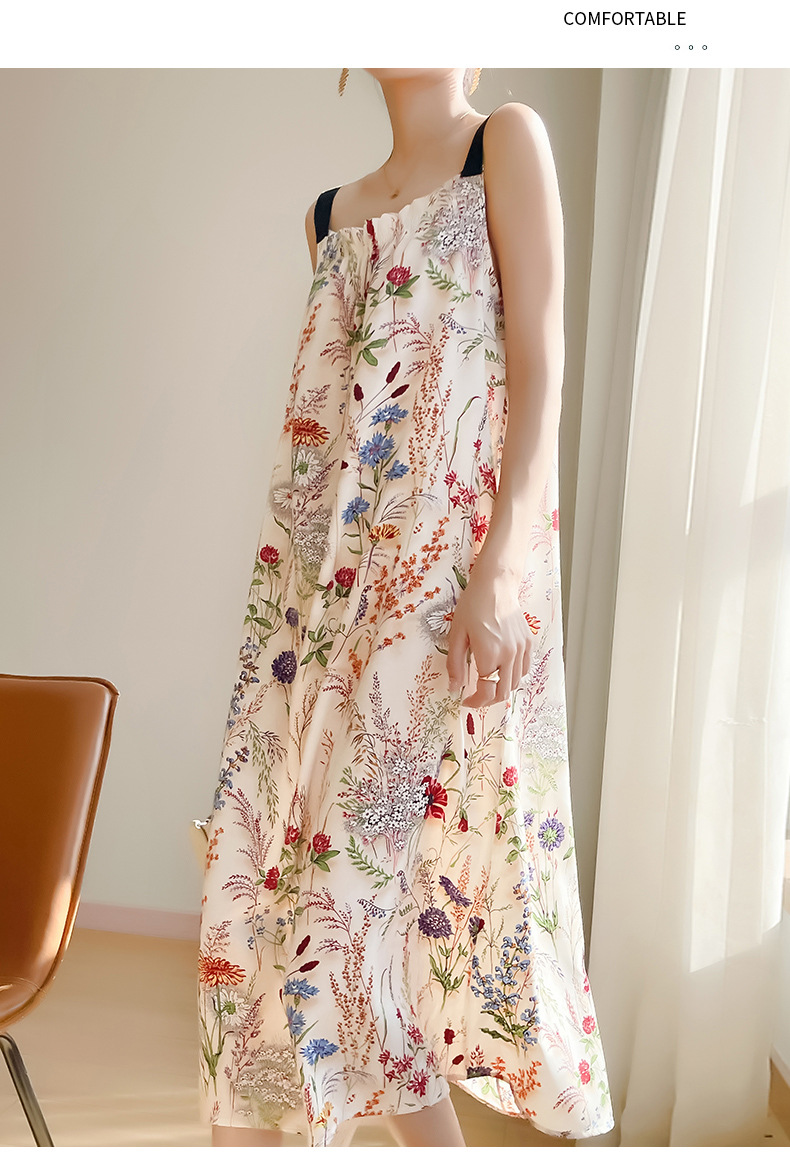 2025夏季新款一字领吊带连衣裙女法式大码遮肉长裙气质女装夏裙子详情26