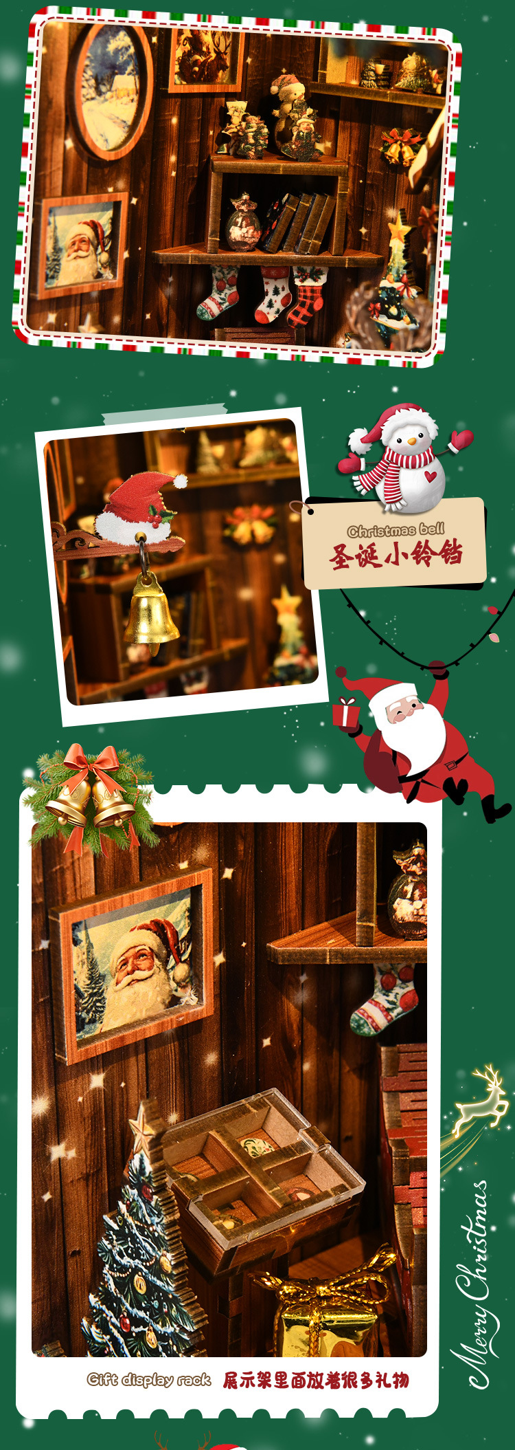 New Christmas diy house model house, Snow Mirror Micro Pavilion bookstand, creative gift, handcrafted assembly DIY log cabin pic 4