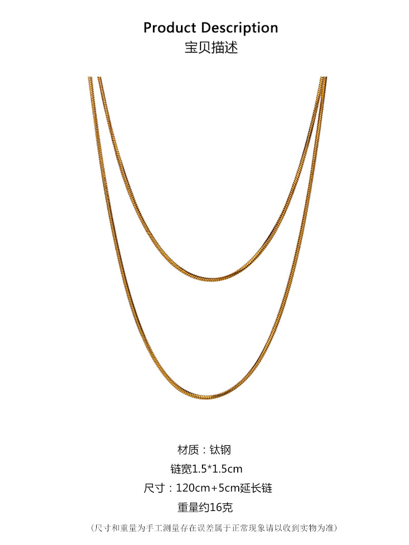 Super-long snake bone chain titanium steel three-dimensional minimalist long light luxury sweater chain double-layer layering versatile collarbone chain pic 2