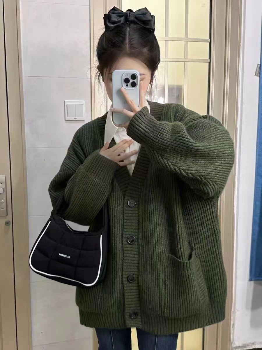 韩版V领慵懒风开衫2025新款日系简约毛衣女春秋冬休闲宽松针织衫详情8