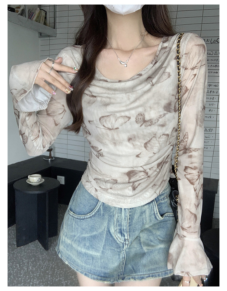 实拍纯欲防晒网纱T恤2024早秋季新款纯欲褶皱不规则气质性感上衣详情21