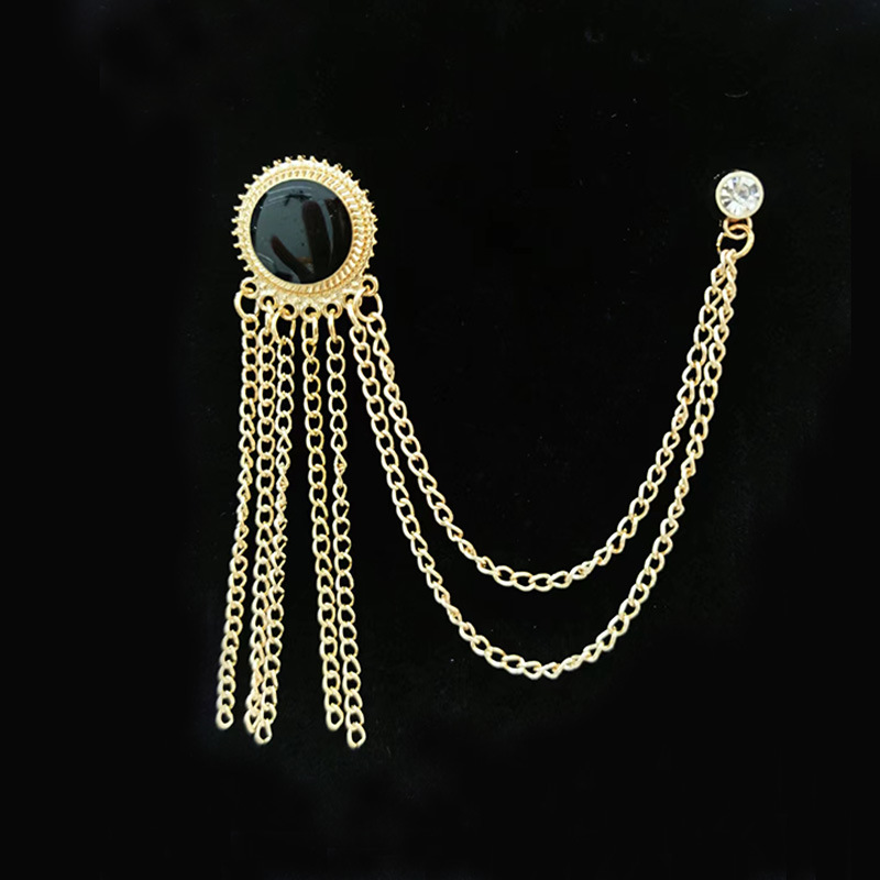 复古学院风海军风流苏西装胸针ins风黑宝石链条服饰别针配饰批发详情5