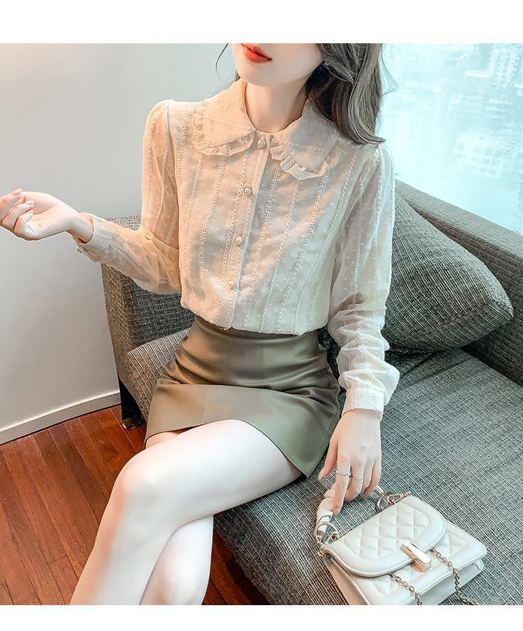 洋气蕾丝雪纺衫女长袖2025秋冬新款加绒加厚打底衫木耳边翻领衬衫详情18