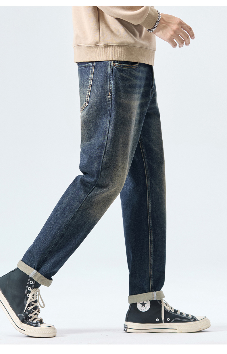 LK男装|2025春季牛仔裤男潮牌休闲修身透气弹力收脚男士牛仔裤子详情11