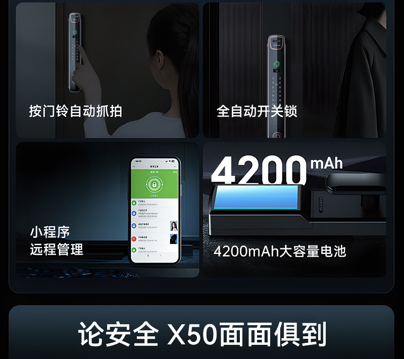 Black smart door lock, 3D facial recognition, large visual screen, digital keyboard, fingerprint recognition pic 6
