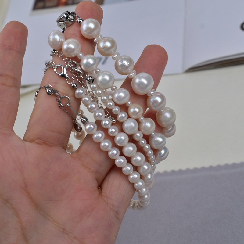 Natural freshwater pearl bracelet, bright white nearly round pearl bracelet, versatile for daily use. Original design, simple pearl bracelet pic 6