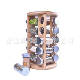 20罐竹制调味瓶套装玻璃调味罐可旋转竹架盐罐调料罐收纳架省空间详情9