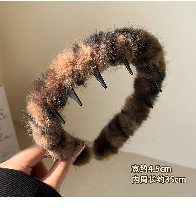 高颅顶大波浪豹纹毛绒发箍女韩系复古带齿防滑压发卡秋冬洗脸头箍详情11