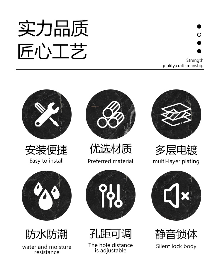 锁具批发不锈钢可调节门锁家用通用型室内卧室木门锁旧门换锁黑色详情2