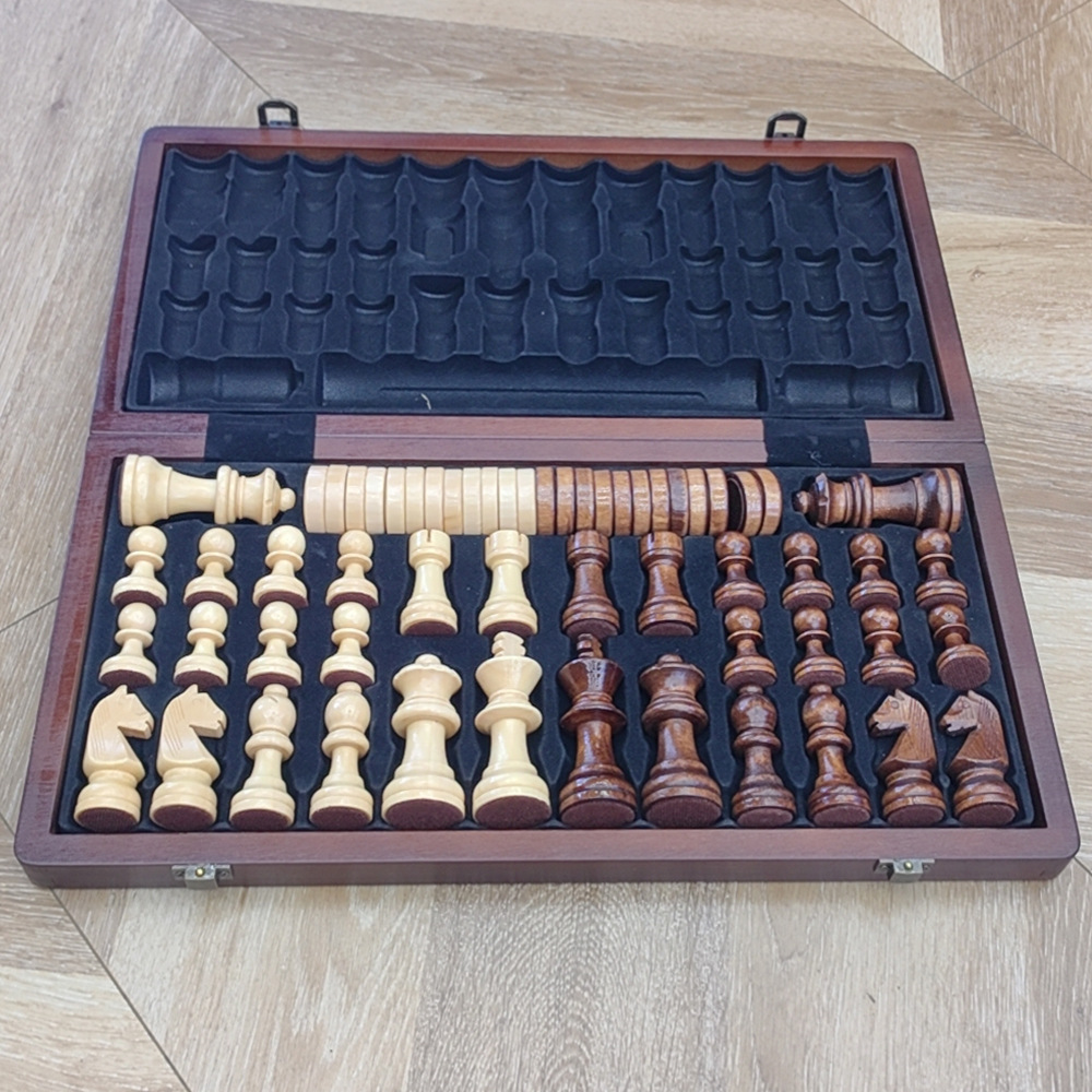 Two-in-one international chess checkers wooden board game toys with double back, non-magnetic for export pic 29