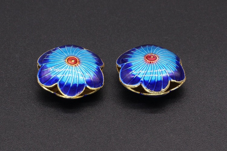Traditional high-temperature enamel mechanism silver-blue ancient-style jewelry accessory, back cloud partition bead cloisonne 19mm large six-petal flower pic 7