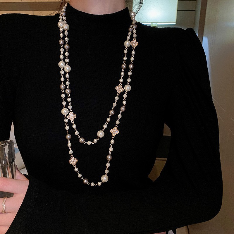 Irregular long pearl necklace, French light luxury style, sweater chain, niche simple and high-end necklace wholesale for women pic 19