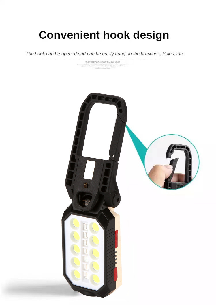跨境新款cob手电筒USB充电带磁铁维修灯应急灯野营灯led工作灯详情9
