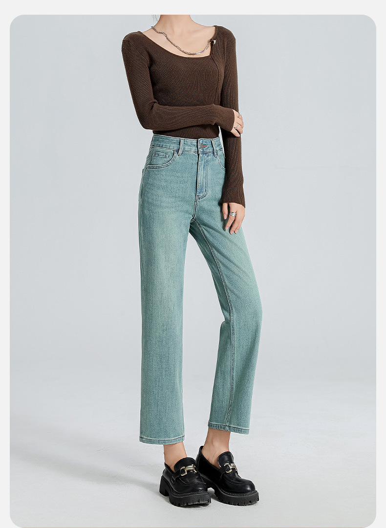 Leica four-sided blue Spring/Summer 2025 new straight-leg pants, Lyocell nine-inch original color high-waited cigarette tube pants for women pic 8