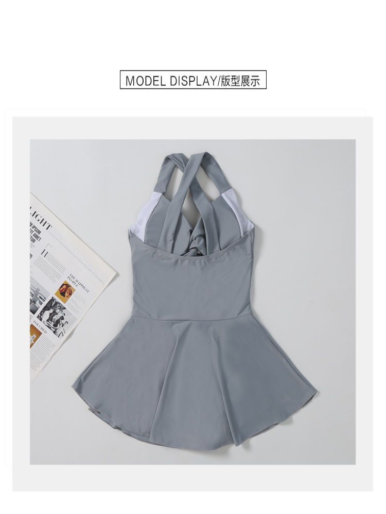 温泉泳衣女时尚爆款纯色显瘦遮肉连体裙式保守收腰性感游泳衣批发-028407详情16