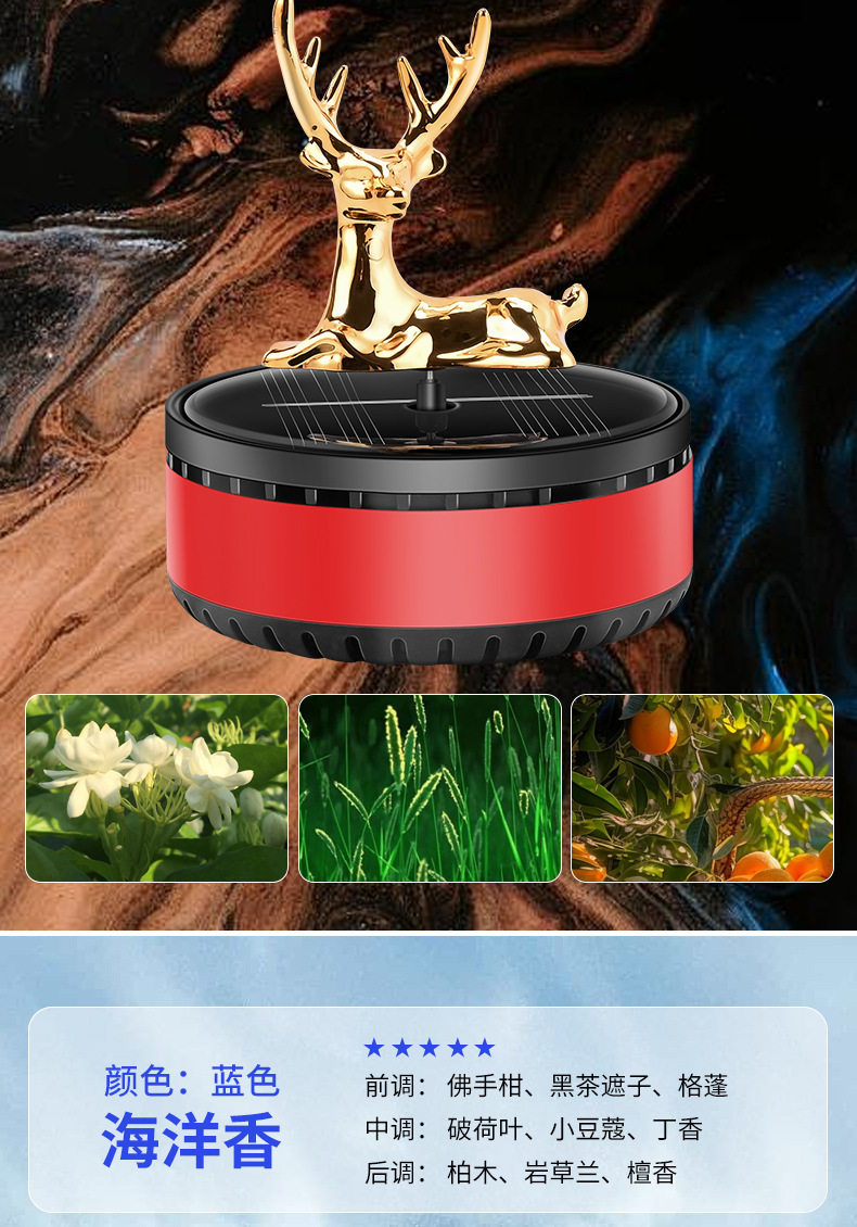 New car aroma diffuser, safe journey, creative deer car decoration, solar car perfume display on the center console pic 14
