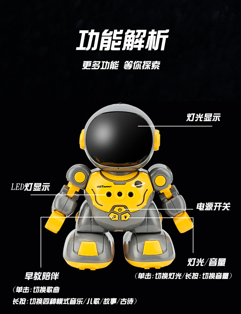 小商王1516E儿童智能编程充电遥控机器人电动太空宇航造型跳舞机详情7