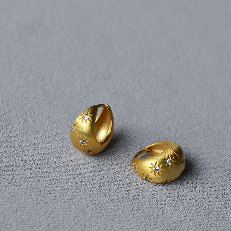 法式小众设计轻奢银色拉丝锆石星星闪钻简约个性冷淡气质耳环耳饰详情10