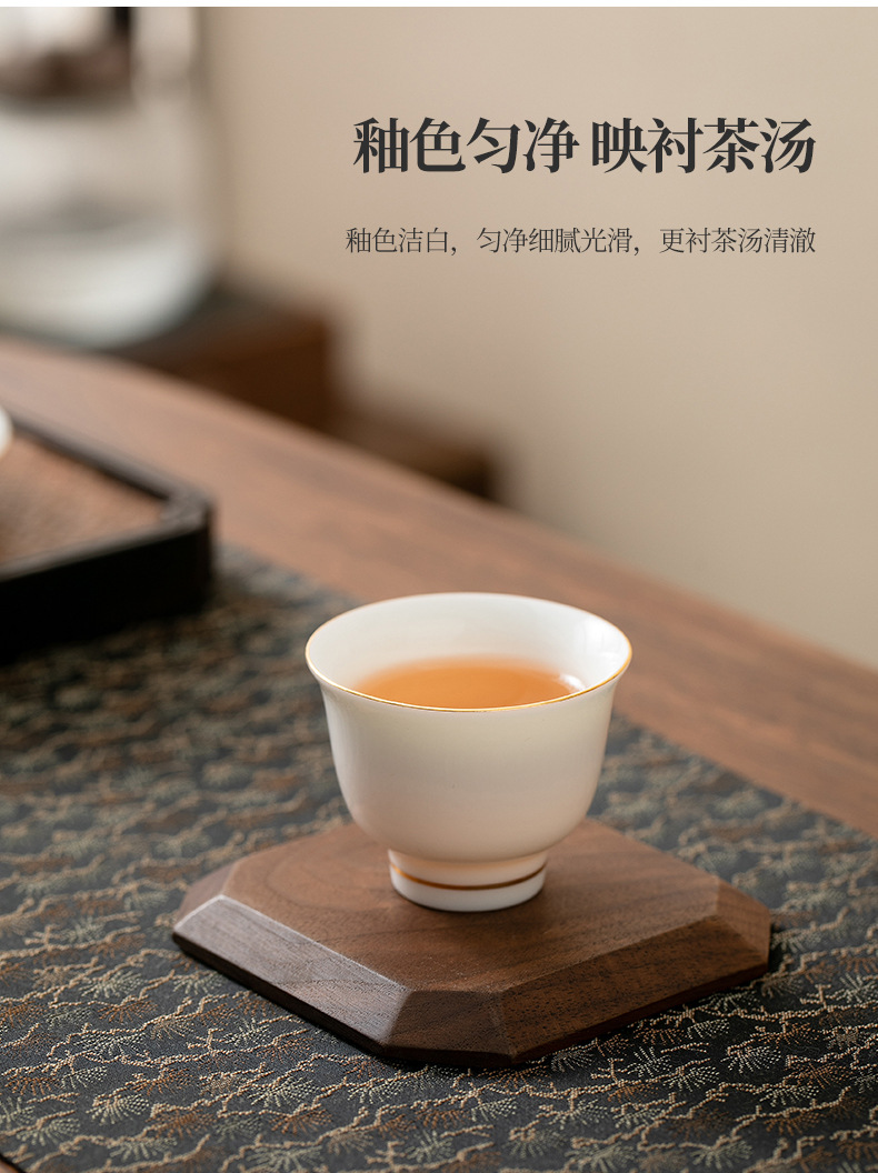 Sheep fat jade porcelain tea cups, single-cup Gongfu tea sets, gilded tea cups, personal tasting cups, household master cups, in stock and wholesale pic 8