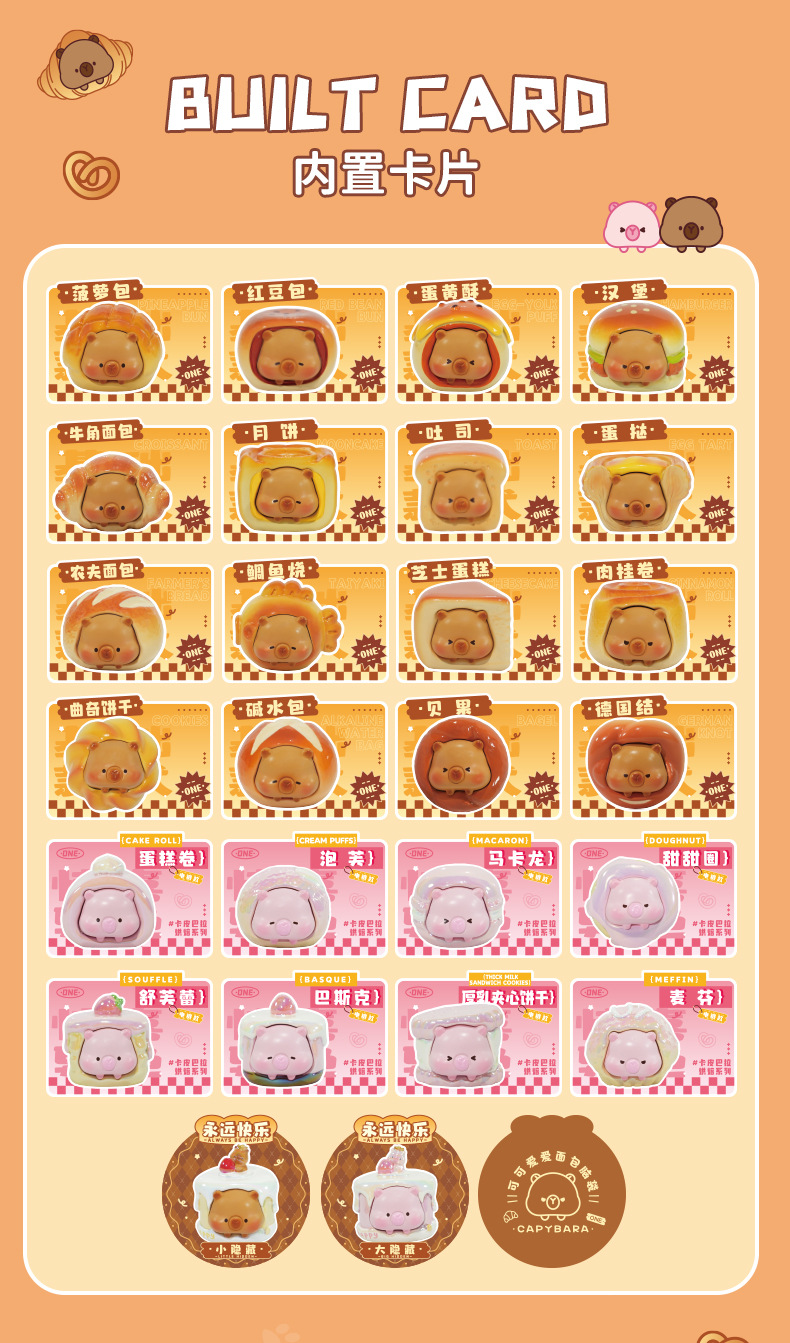 可爱面包卡皮巴拉盲盒潮玩桌面摆件工位装饰品送女友创意生日礼物详情7