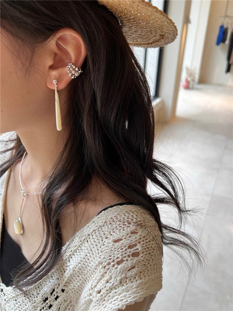 秋冬新款木纹石白贝母Teardrop耳环气质轻奢显脸瘦长款泪滴耳坠详情7