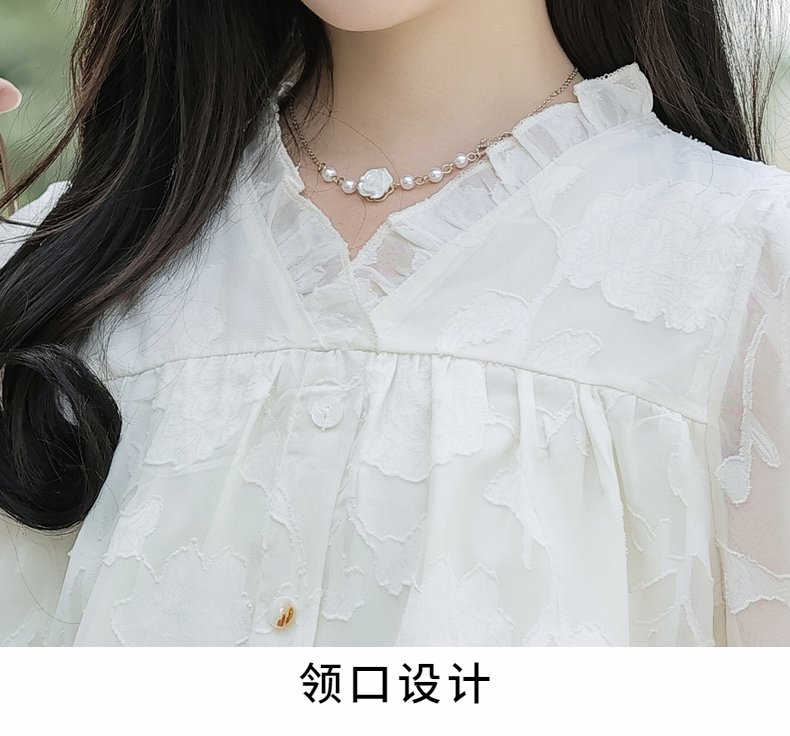 2025年新款时尚夏季法式V领荷叶边雪纺衬衫女设计感短袖衬衣上衣详情22