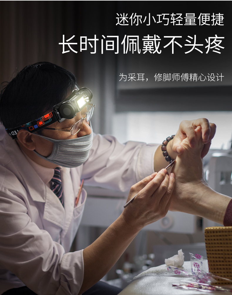Ear picking headlamps, focused pedicurists, ear cleaning and ear cleaning, charging work, led head-mounted lighting lamps wholesale for outdoor use pic 3