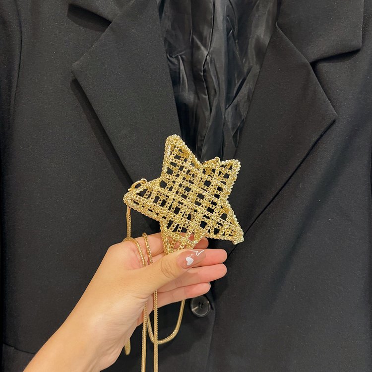 跨境2024夏新款小香风镂空金属星星包晚宴包单肩斜挎气质链条女包详情149