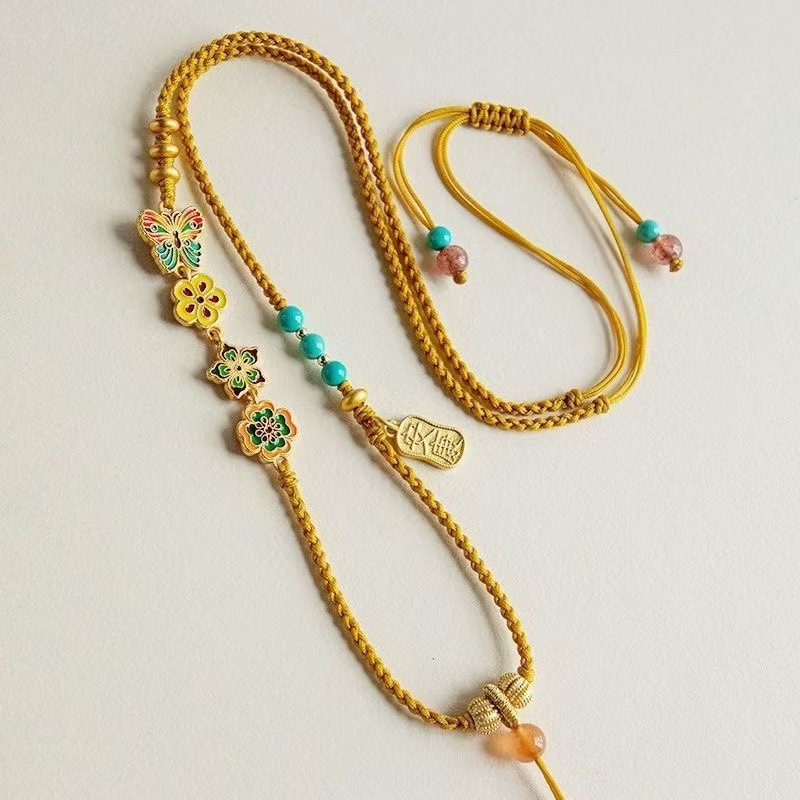 Hand-woven double-ear ruyi pendant, lanyard, high-end gold and jade collarbone chain for men and women pic 1