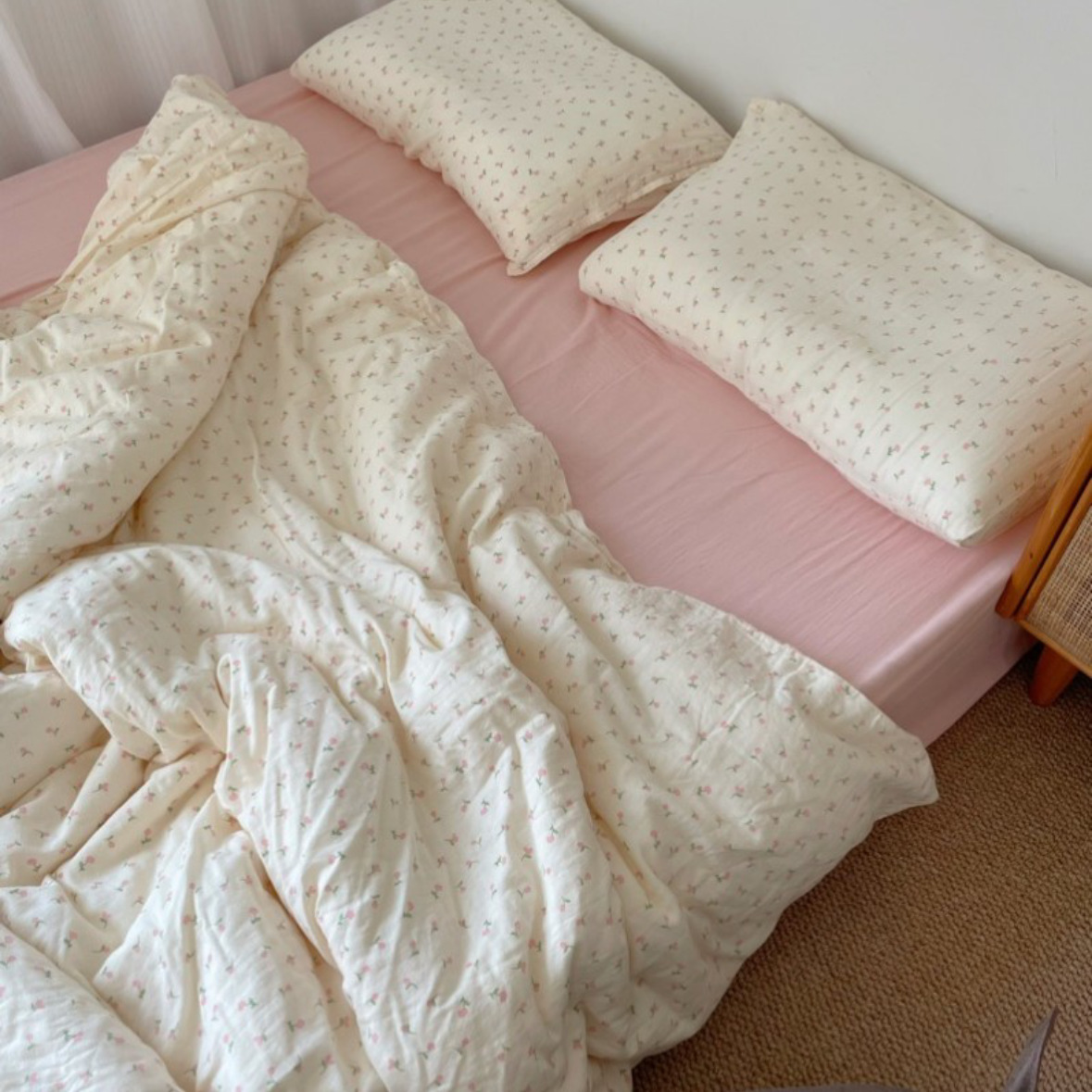 小红书A类全棉有氧双层纱四件套母婴级透气纯棉纱布小清新Kitty猫详情33