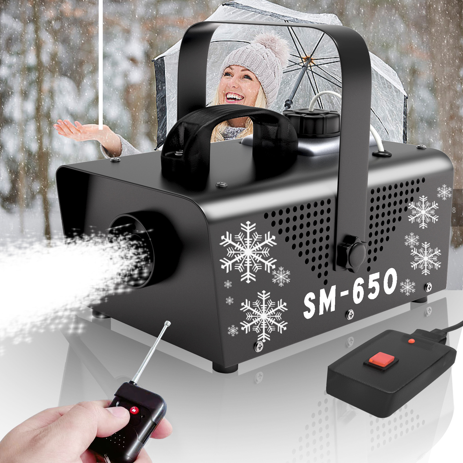 跨境热卖650W雪花机婚庆舞台喷雪机万圣机圣诞节日道具仿真演出飘雪下雪造雪机人工遥控影视拍摄人造雪景氛围雪花机详情7