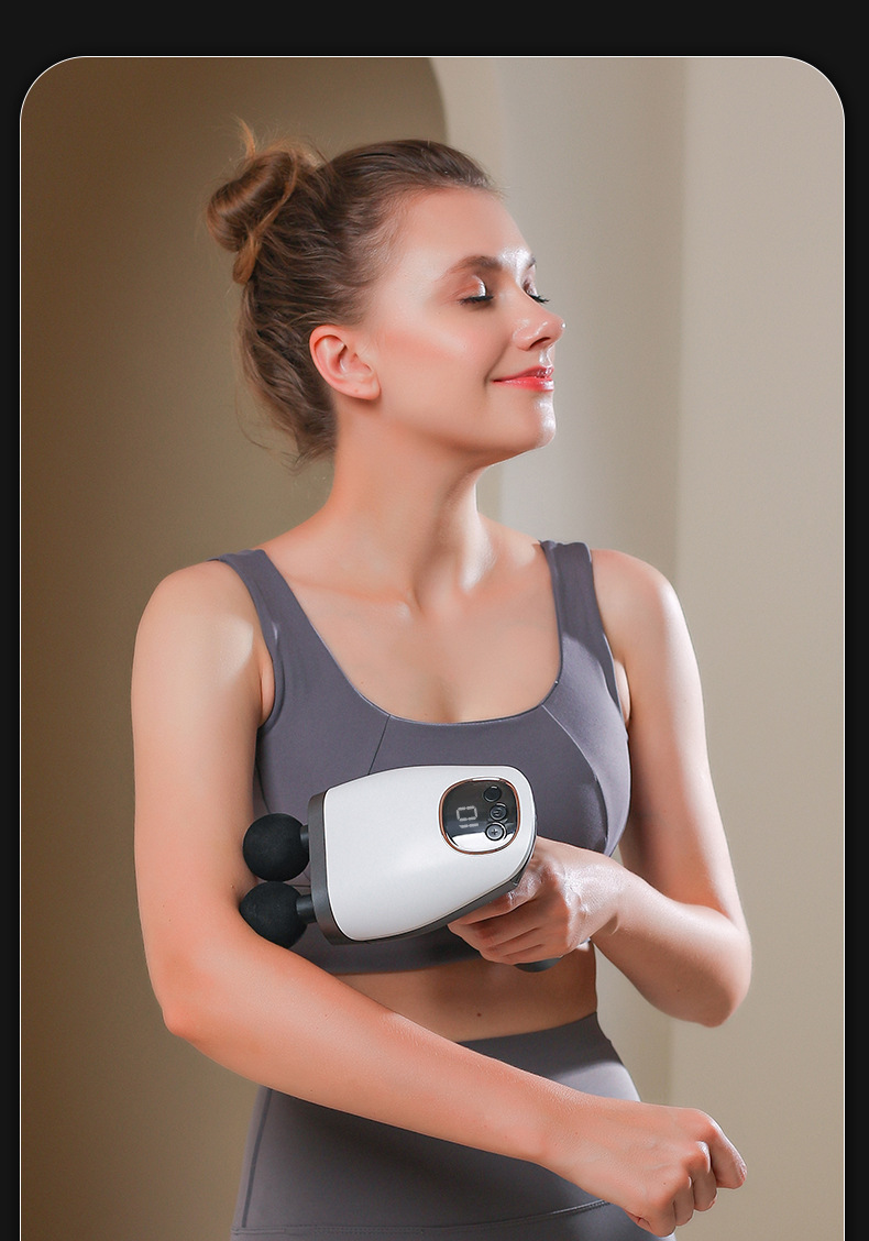 Cross-border digital display dual-head massage gun, convenient for fitness, muscle relaxation, vibration, professional grade electric fascia gun pic 13