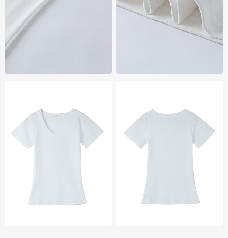 纯棉v领短袖t恤女夏2025新款白色内搭修身显瘦掐腰半袖薄正肩上衣详情13
